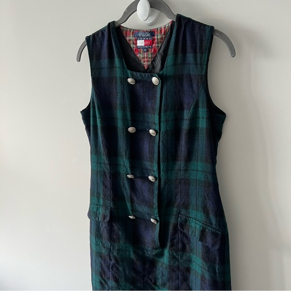 Tommy Hilfiger Vintage Plaid Wool Sheath Dress Green Sleeveless B - Picture 5 of 11